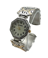 Olivia Pratt Elegant Detailed Octagon Bangle Women Watch, Two Tone