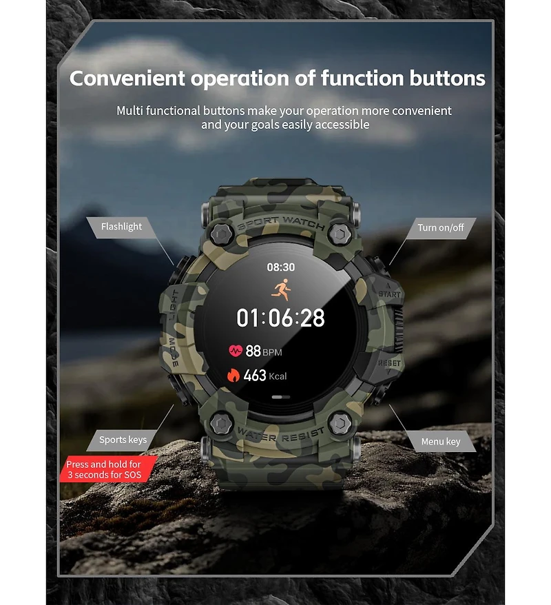 Ruxing smart Outdoor Adventure Waterproof Smart watch with Bluetooth Calling and Compass
