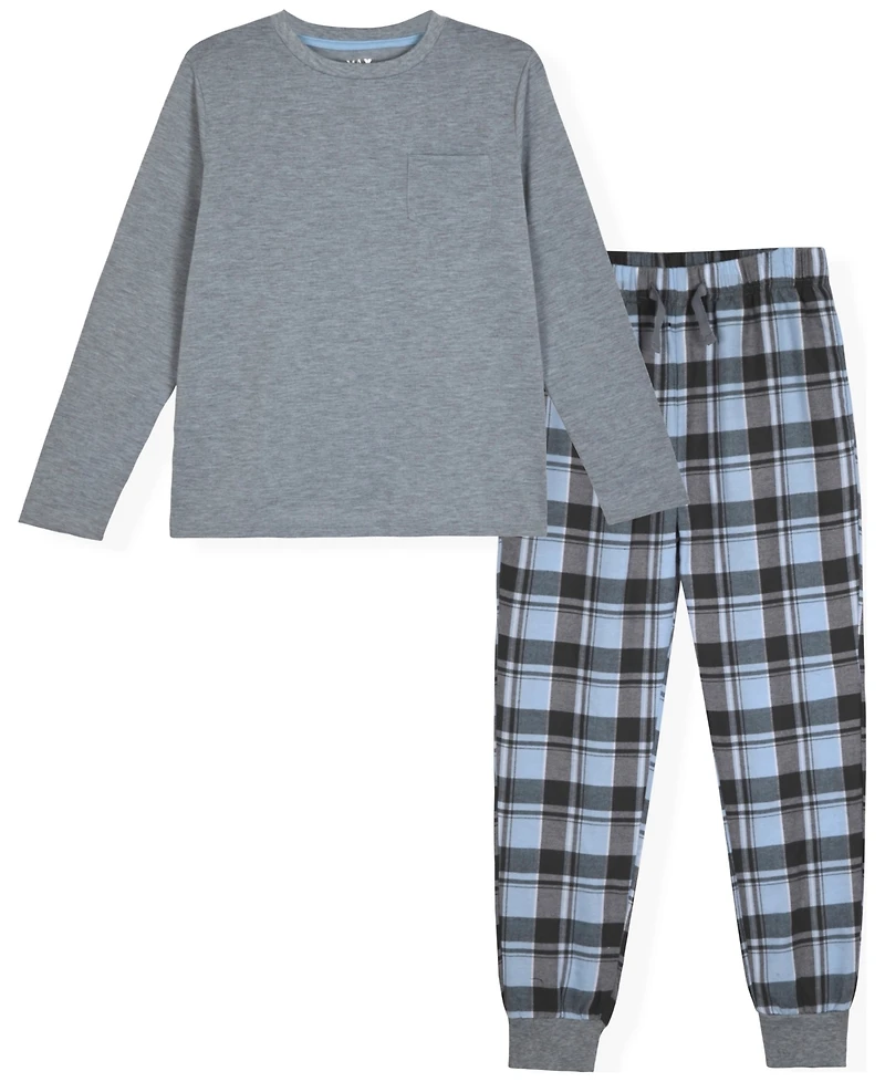 Max & Olivia Big Boy Pajama Set, With Plaid Pant and Solid Top