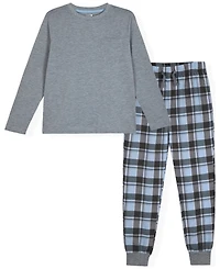 Max & Olivia Big Boy Pajama Set, With Plaid Pant and Solid Top