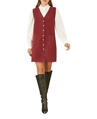 Yumi Women's V-Neck Cord Pinafore Dress
