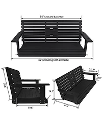Mega Casa Poly Lumber 3-Seat Porch Swing, Hips 5-Feet Bench Swing with Foldable Cup Holders,18/8 Stainless Steel Hardware, High Backrest and Deep Cont
