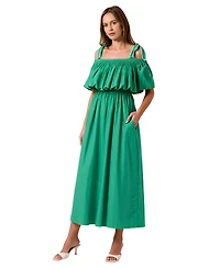 Modenaire Women's Off-Shoulder Ruffle Cotton Midi Dress