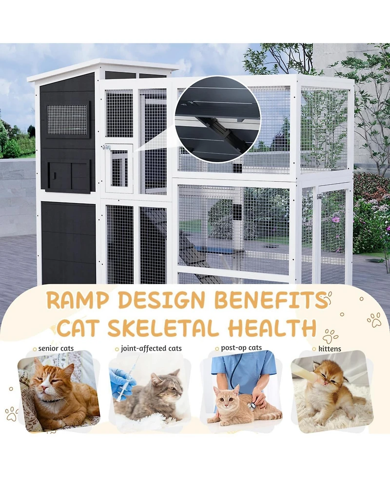 Aecojoy Large 4 Tiers Catio Outdoor Cat Enclosure with Weatherproof Roof