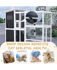Aecojoy Large 4 Tiers Catio Outdoor Cat Enclosure with Weatherproof Roof