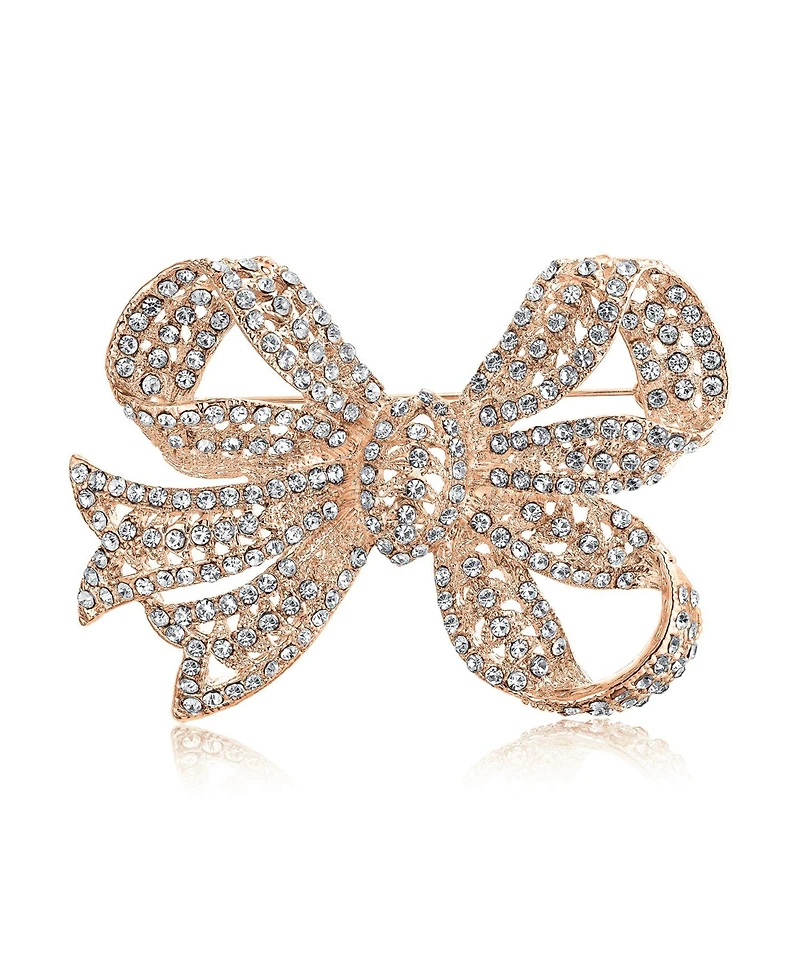 Bling Jewelry Set of 2 Victorian Style Crystal Filigree Ribbon Brooch Pin Rose Gold Plated