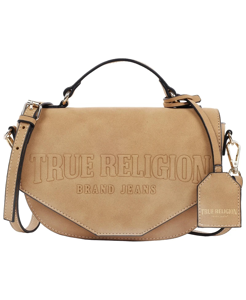 True Religion Trapunto Logo Suede Flap Crossbody