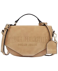 True Religion Trapunto Logo Suede Flap Crossbody