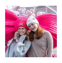 Women's Embroidered Bow Beanie - Hot Pink