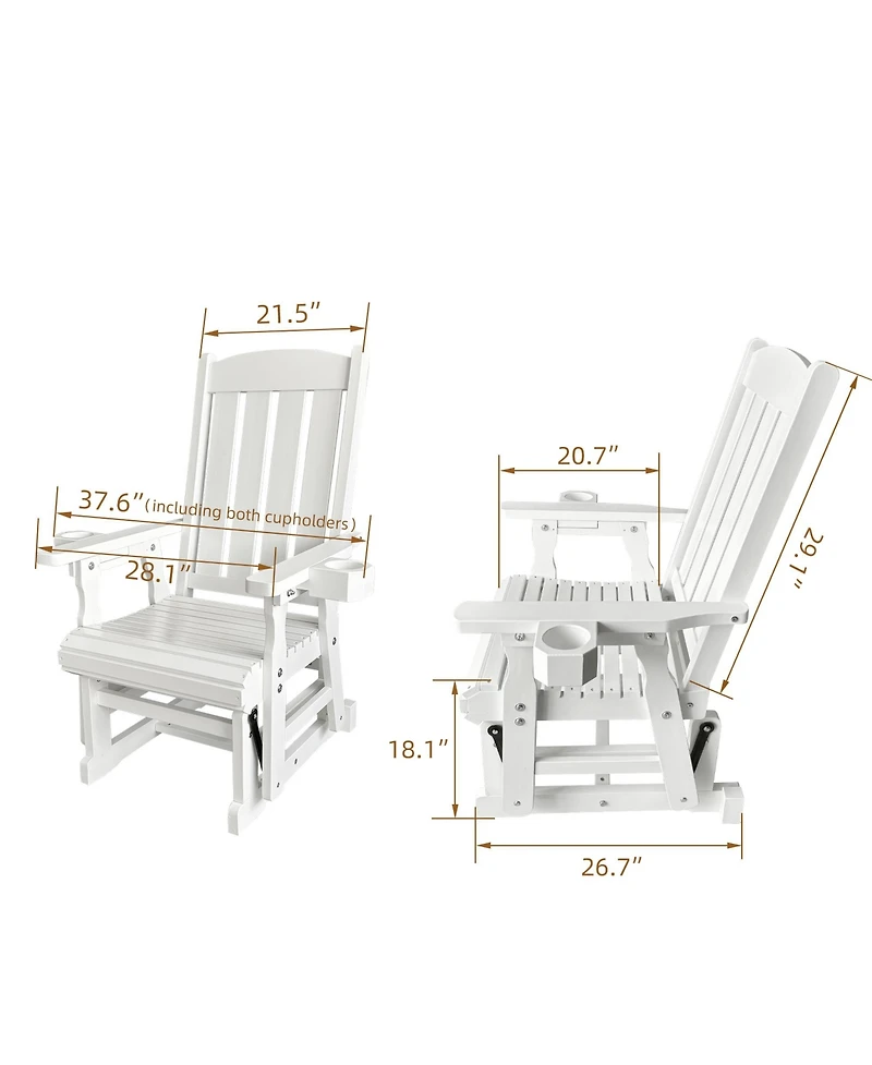 Wooden Patio Glider for One Person, with High Back and Deep Contoured Seat, Solid Fir Wood, Heavy Duty 600 Lbs (Deep Brown, 1-Seater)