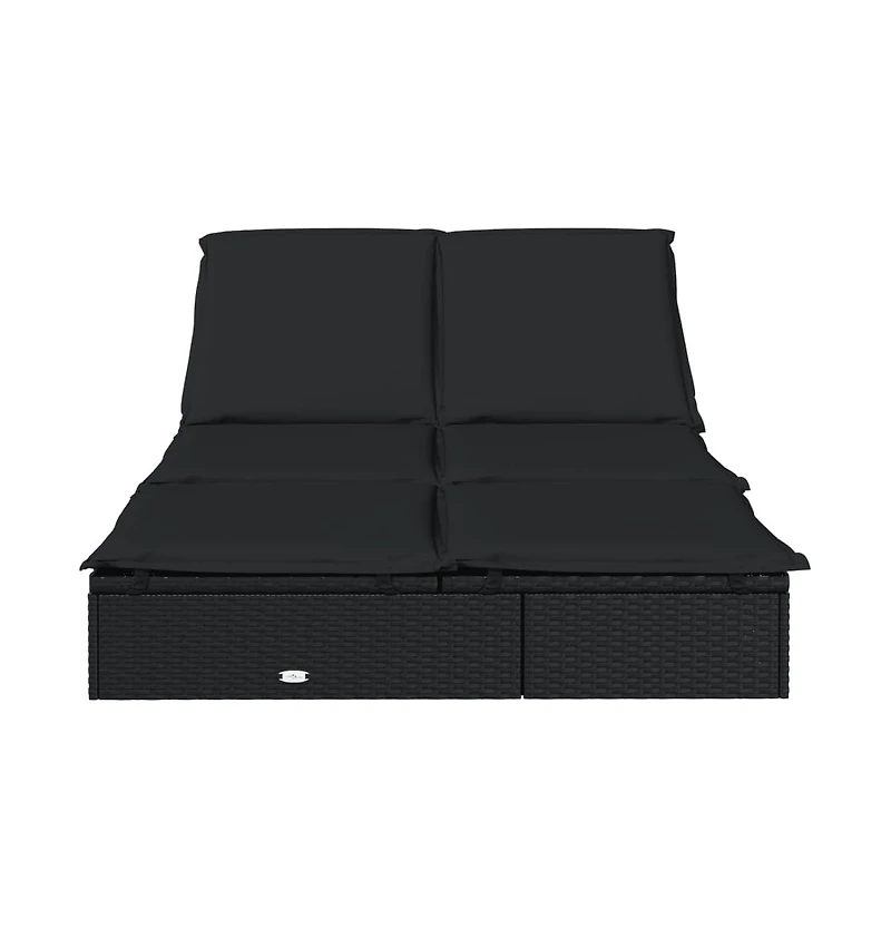 Sunbed Black Pe rattan Double Adjustable Armrests Sunbed