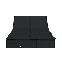 Sunbed Black Pe rattan Double Adjustable Armrests Sunbed