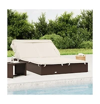 Patio Sunbed Brown Pe Rattan 2-Person Adjustable Armrests