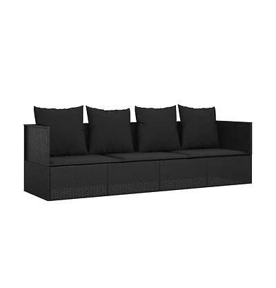 Outdoor Lounge Bed Black Pe Rattan Large Adjustable Armrests