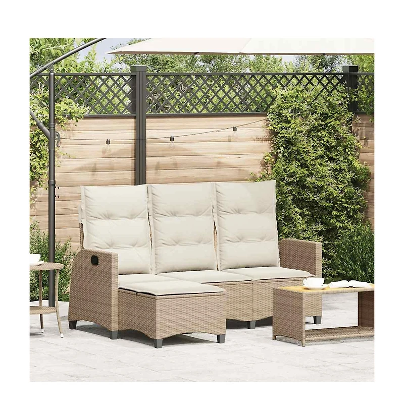 Reclining Garden Sofa Beige Pe Rattan Medium Adjustable Armrests