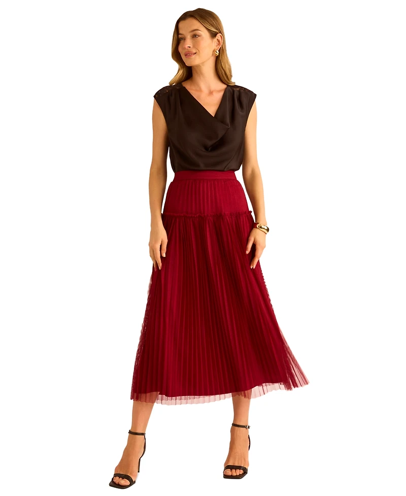 Vince Camuto Women's Pleated Pull On Midi Skirt
