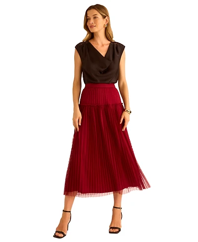 Vince Camuto Women's Pleated Pull On Midi Skirt