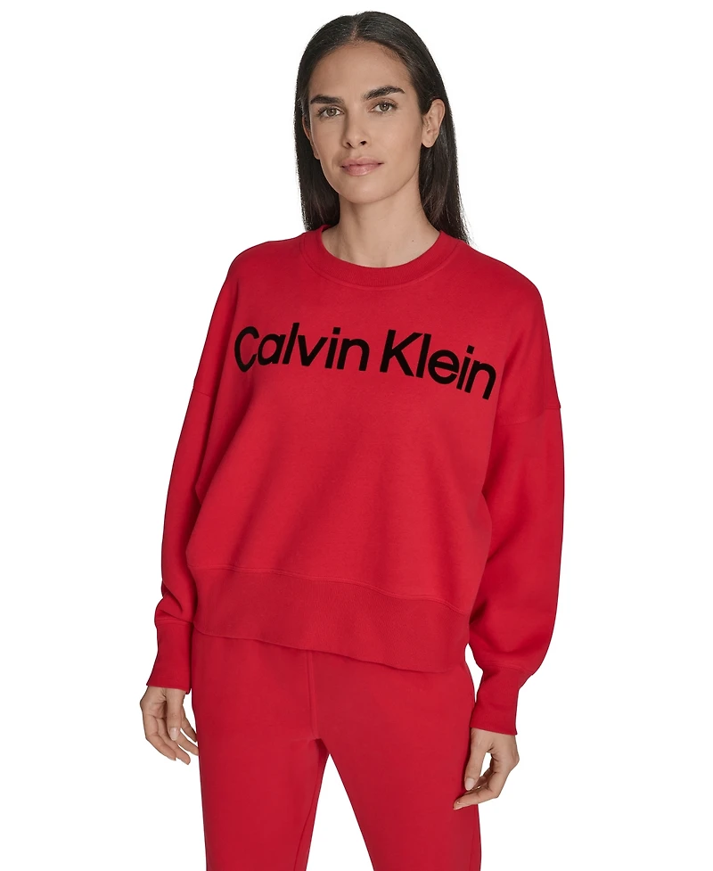 Calvin Klein Women's Performance Flocked Logo Pull-On Sweatshirt