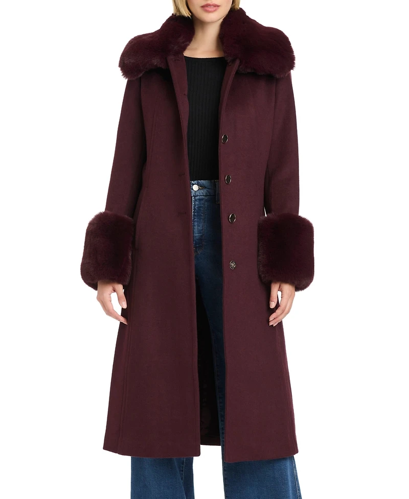 Vince Camuto Women's Single-Breasted Maxi Coat W/ Detachable Faux Fur