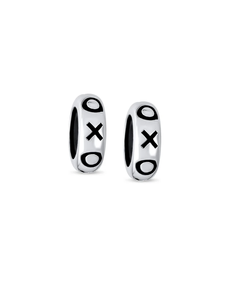 Bling Jewelry Set of 2 Valentine Xo Clasp Spacer Charm Bead Black Rubber Oxidized Silver