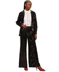 Isaac Mizrahi Women's Sequin Button Down Long Sleeves Top