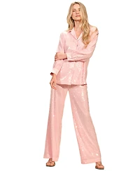 Isaac Mizrahi Women's Sequin Button Down Long Sleeves Top