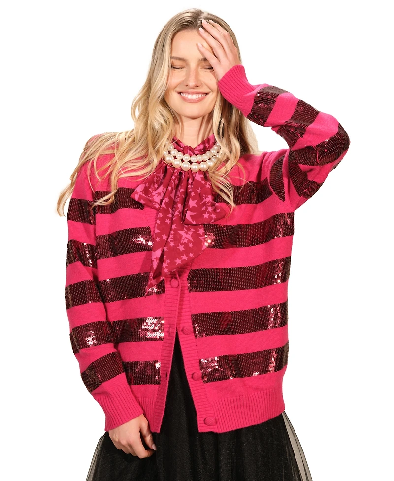 Isaac Mizrahi Women's Long Sleeve Striped Cardigan Sweater