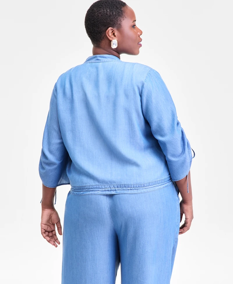 I.n.c. International Concepts Plus Chambray Tie-Waist Blouse, Macy's Exclusive