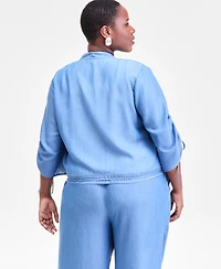 I.n.c. International Concepts Plus Chambray Tie-Waist Blouse, Macy's Exclusive