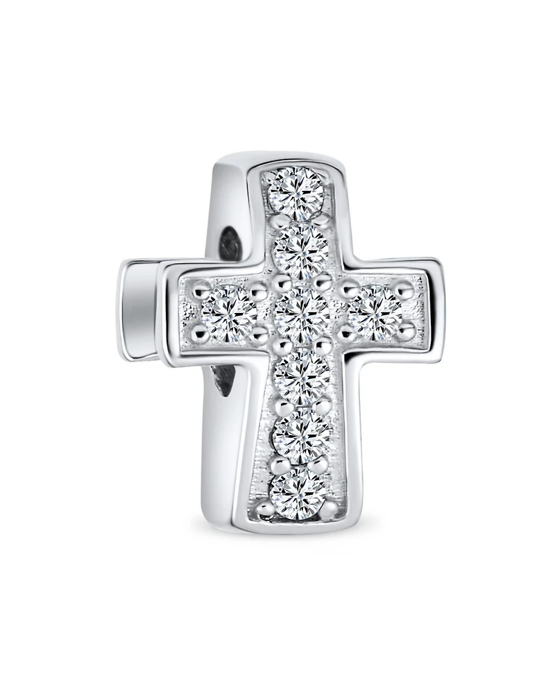 Bling Jewelry Set of 3 Simple Sparkling Cz Cross & Solid Spacer White Clear Charm Bead Sterling Silver