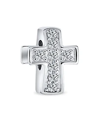 Bling Jewelry Set of 3 Simple Sparkling Cz Cross & Solid Spacer White Clear Charm Bead Sterling Silver