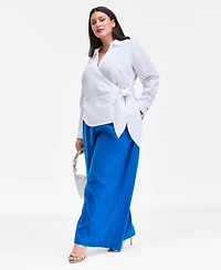 I.n.c. International Concepts Plus Linen-Blend Tied Surplice Top, Exclusively at Macy's