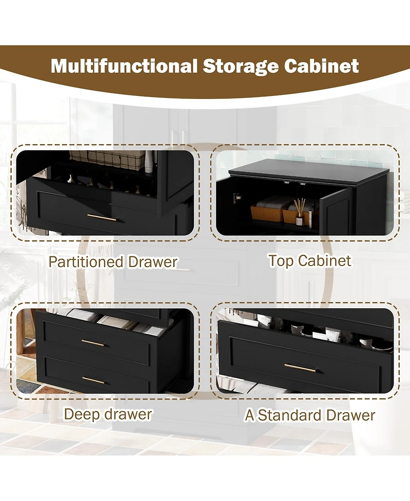 Lovmor 72inch Tall Freestanding Bathroom Cabinet with 3 Drawers Partitioned Standard Deep Adjustable Shelf Modern Elegant Style Soft Close Doors