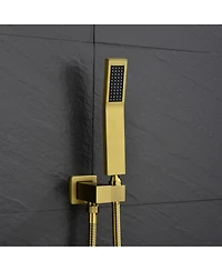 Rainsken Ceiling Mount Shower Faucet Set, Rain Mixer Shower Combo Set with Hand Shower, 16 inch Shower Head and Tub Spout, Brushed Gold
