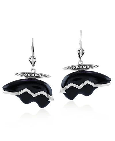 American West Jewelry Sterling Silver Black Onyx Bear Lever Back Earrings