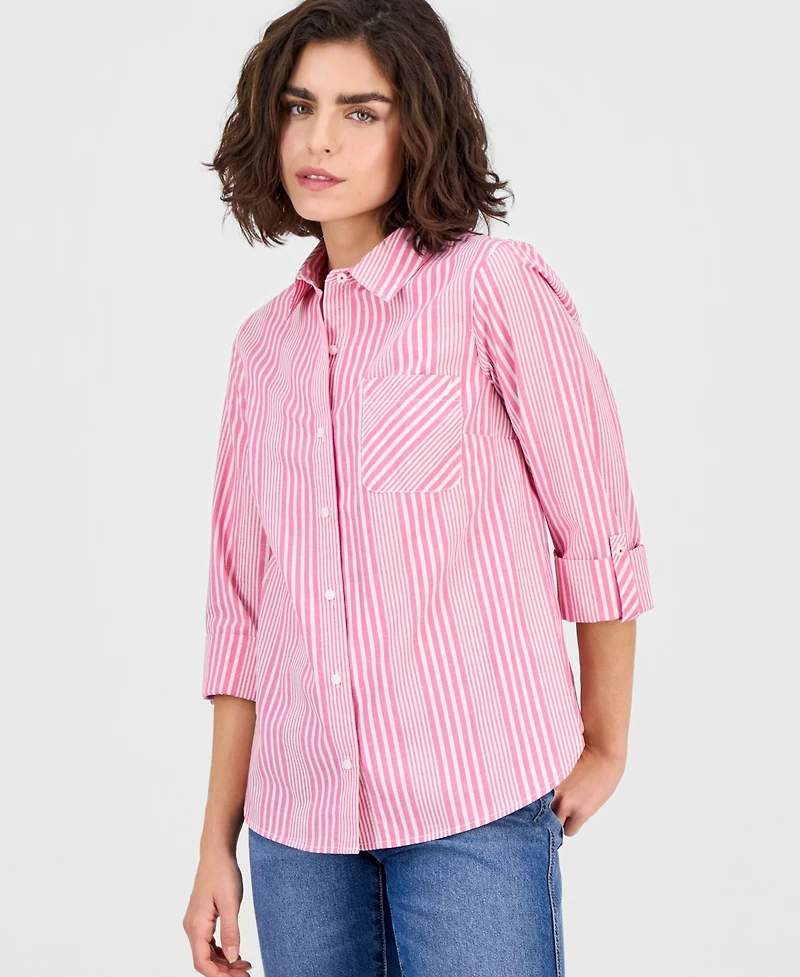 Nautica Women's Springfield Stripe Roll-Tab Shirt