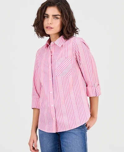 Nautica Women's Springfield Stripe Roll-Tab Shirt