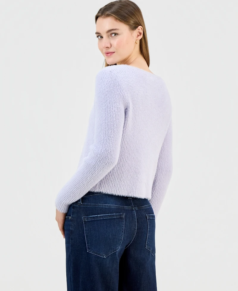 Hooked Up by Iot Juniors' Eyelash Faux-Pearl Button-Front Cardigan