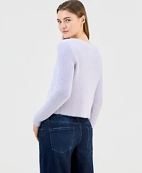 Hooked Up by Iot Juniors' Eyelash Faux-Pearl Button-Front Cardigan