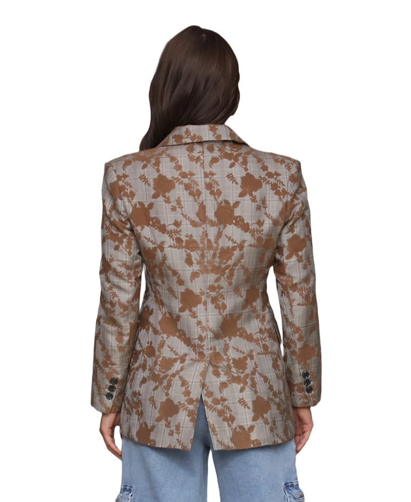 Avec Les Filles Women's Long Sleeves Plaid Floral Blazer