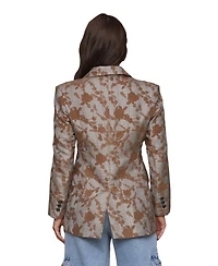 Avec Les Filles Women's Long Sleeves Plaid Floral Blazer
