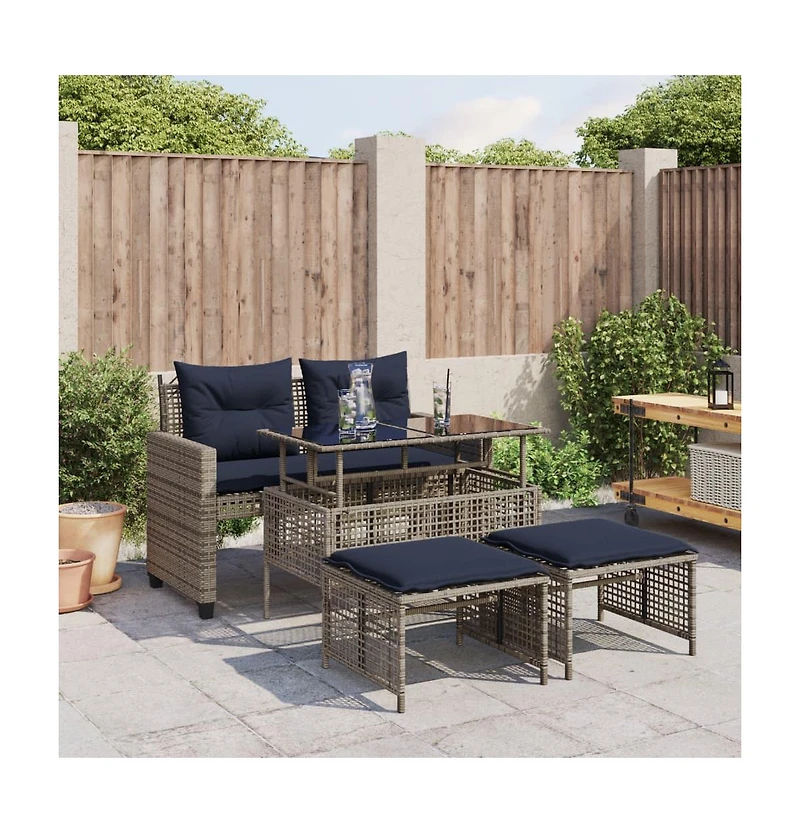 vidaXL 4 Piece Patio Sofa Set with Cushions Gray Poly Rattan Glass