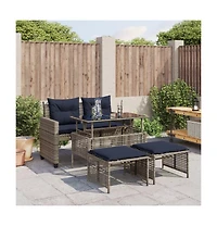 vidaXL 4 Piece Patio Sofa Set with Cushions Gray Poly Rattan Glass