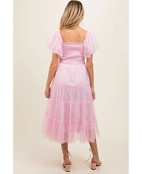 Pinkblush Maternity Light Pink Smocked Tiered Tulle Midi Dress