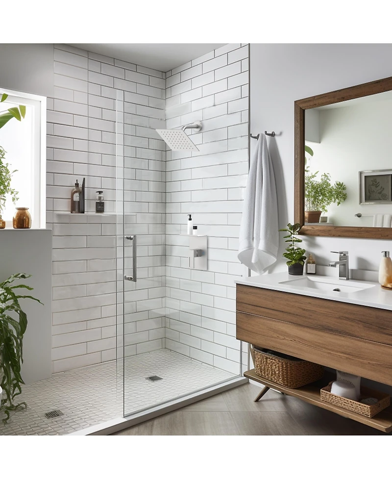 Rainsken Shower Faucet Set with Storage Rack 8-inch Rain Shower Head Shower Decoration Kit with Single Spray Shower Head Brushed Nickel
