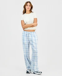 Self Esteem Juniors' Plaid-Print Tie-Waist Wide-Leg Pants