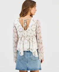 Self Esteem Juniors' Long-Sleeve Hanky-Hem Woven Top