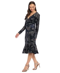 London Times Petite Surplice Burnout Midi Dress