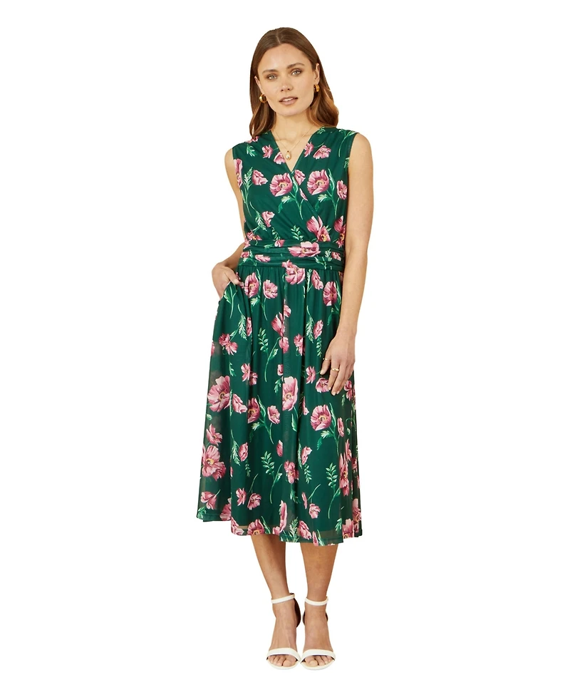 Yumi Women's Floral Mesh Midi Skater Dress