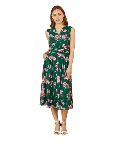 Yumi Women's Floral Mesh Midi Skater Dress